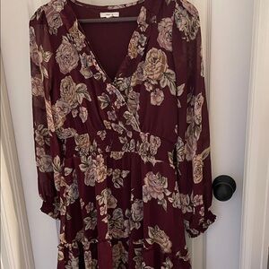 Maurices Burgundy Floral Long Sleeve Dress